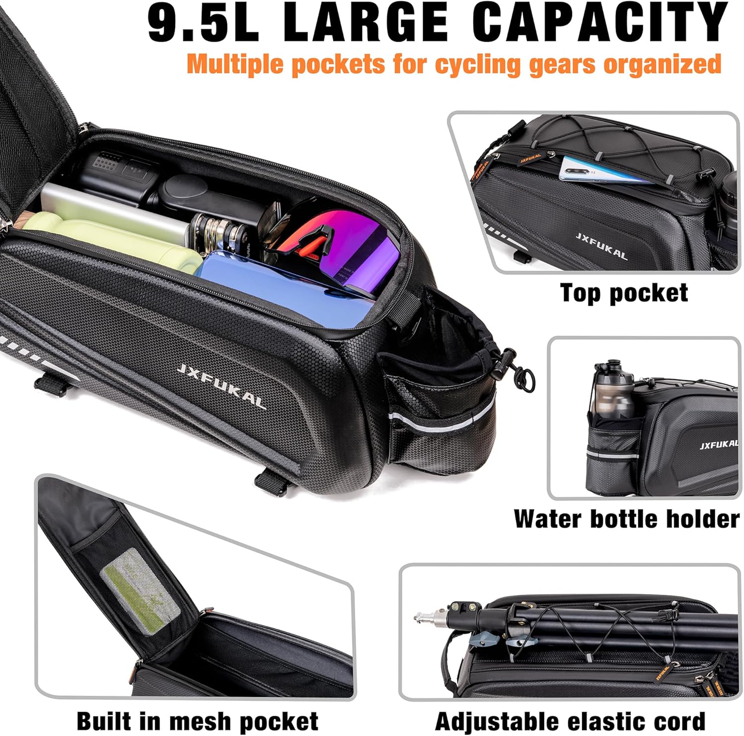 JXFUKAL Bike Bags for Bicycle Rear Rack - 9.5L/17L/40L Hard Shell Ebike Bag