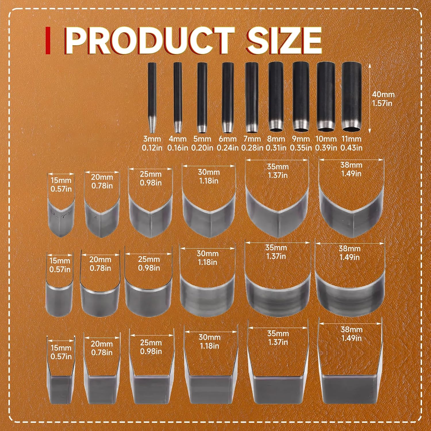 Leather Circle Cutter Tool Set 27 Pcs Leather Punch Set, 9 Round Hole18 Decorative Belt End Punches for Leatherworking, with EVA Case Rubber Mat for Belt, Strap, Bag Making