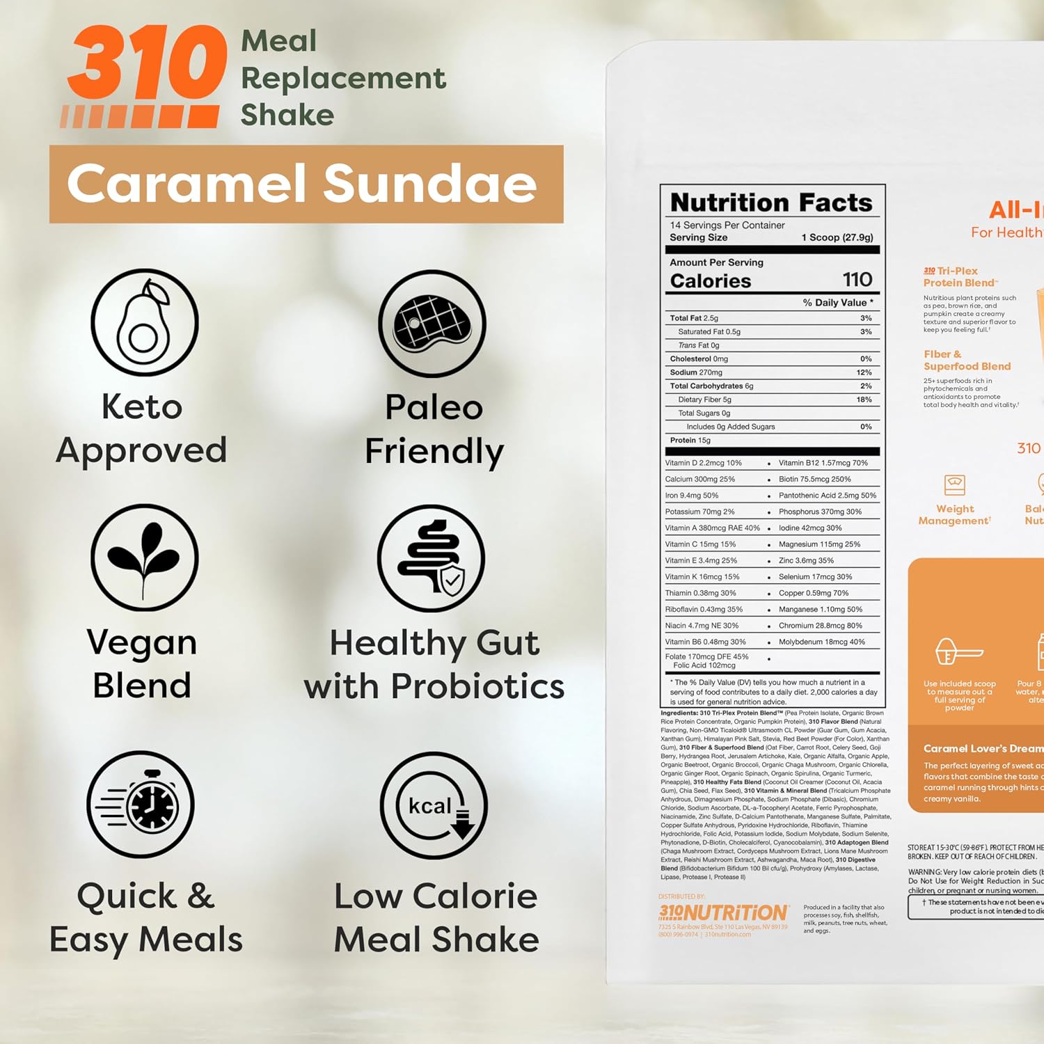 310 Nutrition All-In-One Meal Replacement Shake Powder - Caramel Sundae