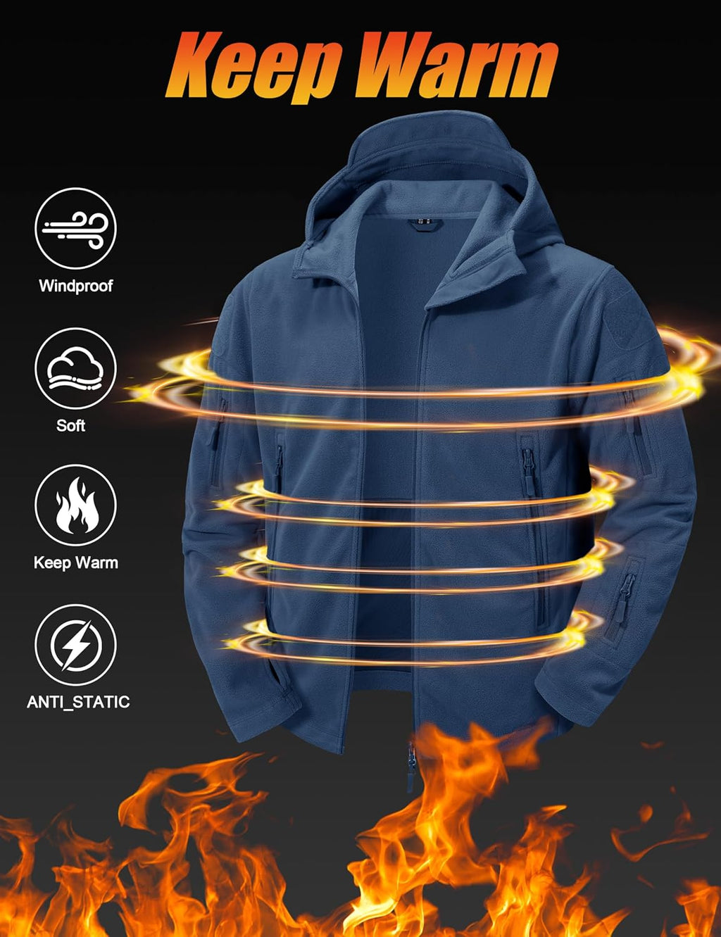 CRYSULLY Men's Military Tactical Sport Warm Fleece Hooded Outdoor Adventure Jacket Coats