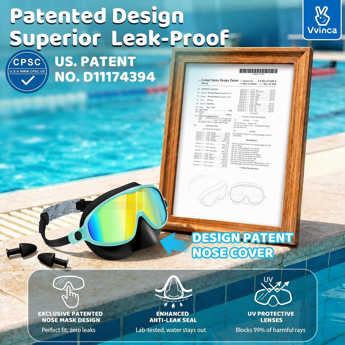 Vvinca Kids Swim Goggles with Nose Cover 2 Pack for 3-15 Anti-Fog Wide View
