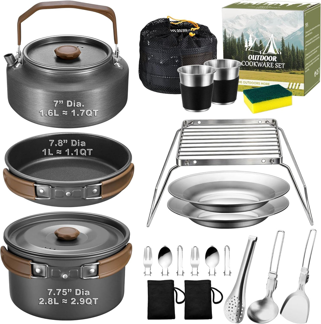18Pcs Camping Cookware Cooking Set, Joyfair Camp Mess Kit with Utensils