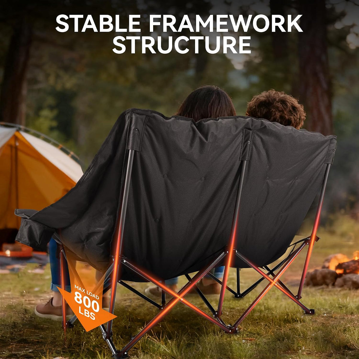 Huskfirm High Back Double Camping Chair 2 Person Camping Chair Black