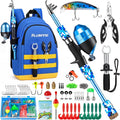 PLUSINNO Kids Fishing Pole, Telescopic Fishing Rod and Reel Combo, Fishing Gear Kit with Backpack, Tackle Box, Spincast Reel, Youth Toddler Fishing Poles for Boys Girls Age 3-5 5-10