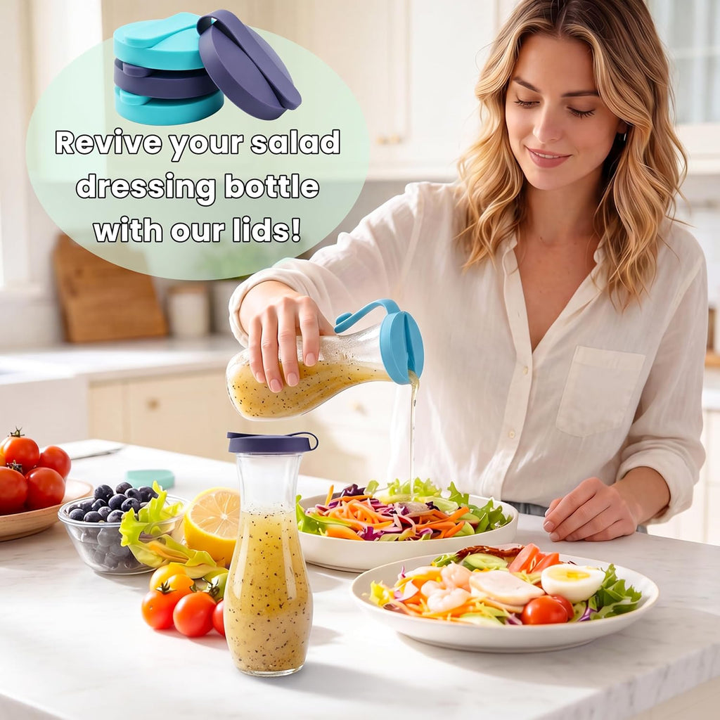 Replacement Lids for Good Seasons Cruet, Silicone Lid for Italian Dressing Mix Cruet Bottle, Leak-proof Seal, Food-Grade Cover, Dishwasher Safe (Bottle Not Included, 4-Pack 2 Colors)