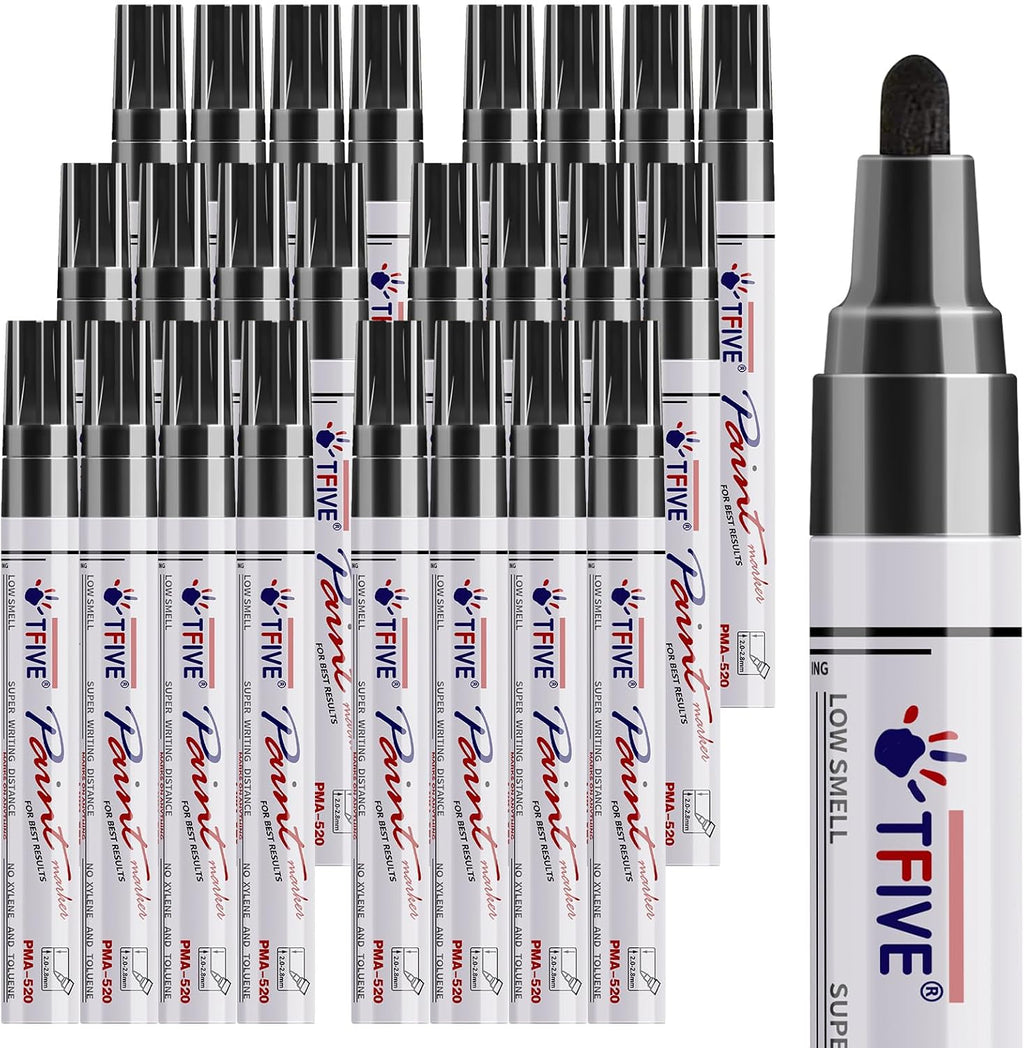 TFIVE Black Paint Pens Permanent Markers, 24 Pcs Oil Based Paint Markers