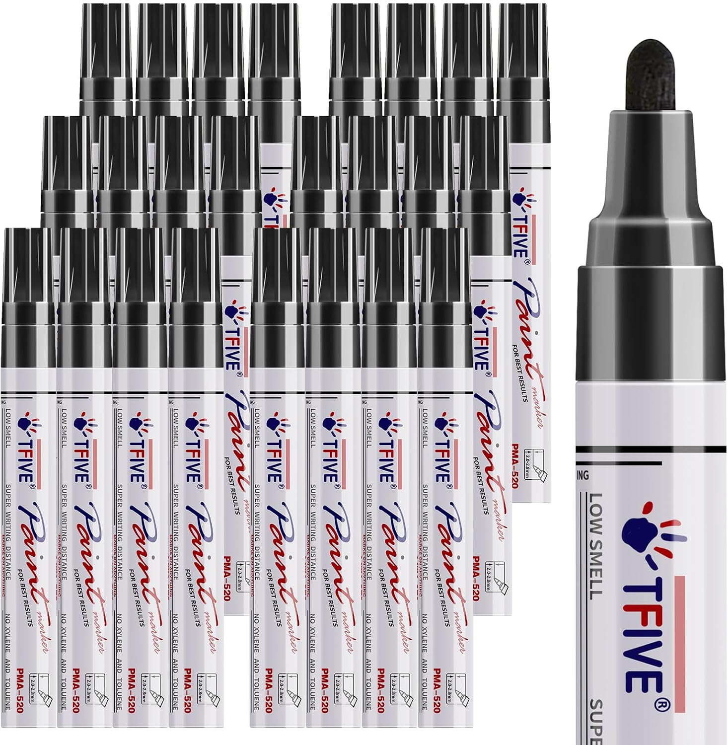 TFIVE Black Paint Pens Permanent Markers, 24 Pcs Oil Based Paint Markers