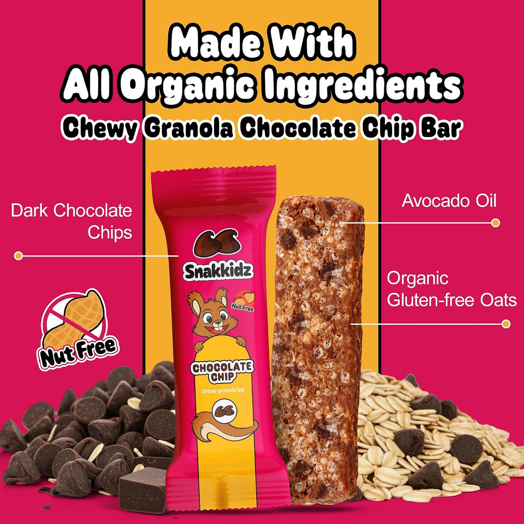 Snakkidz Organic Granola Bars, Chocolate Chip, Seed oil free, 45 Bars