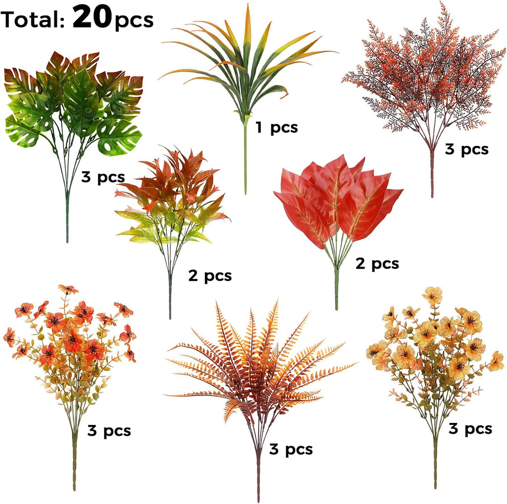20 Pcs Artificial Fall Flowers for Outdoor Fake Plants Decoration