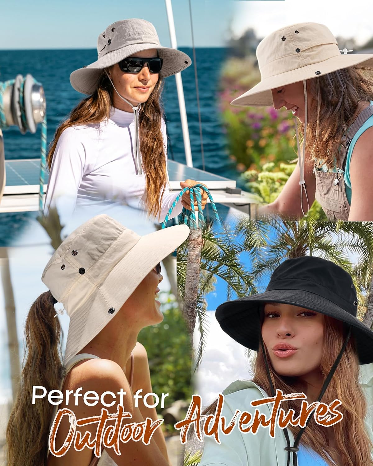FURTALK Sun Hats for Women Wide Brim Bucket Hat Ponytail Hole Outdoor UPF