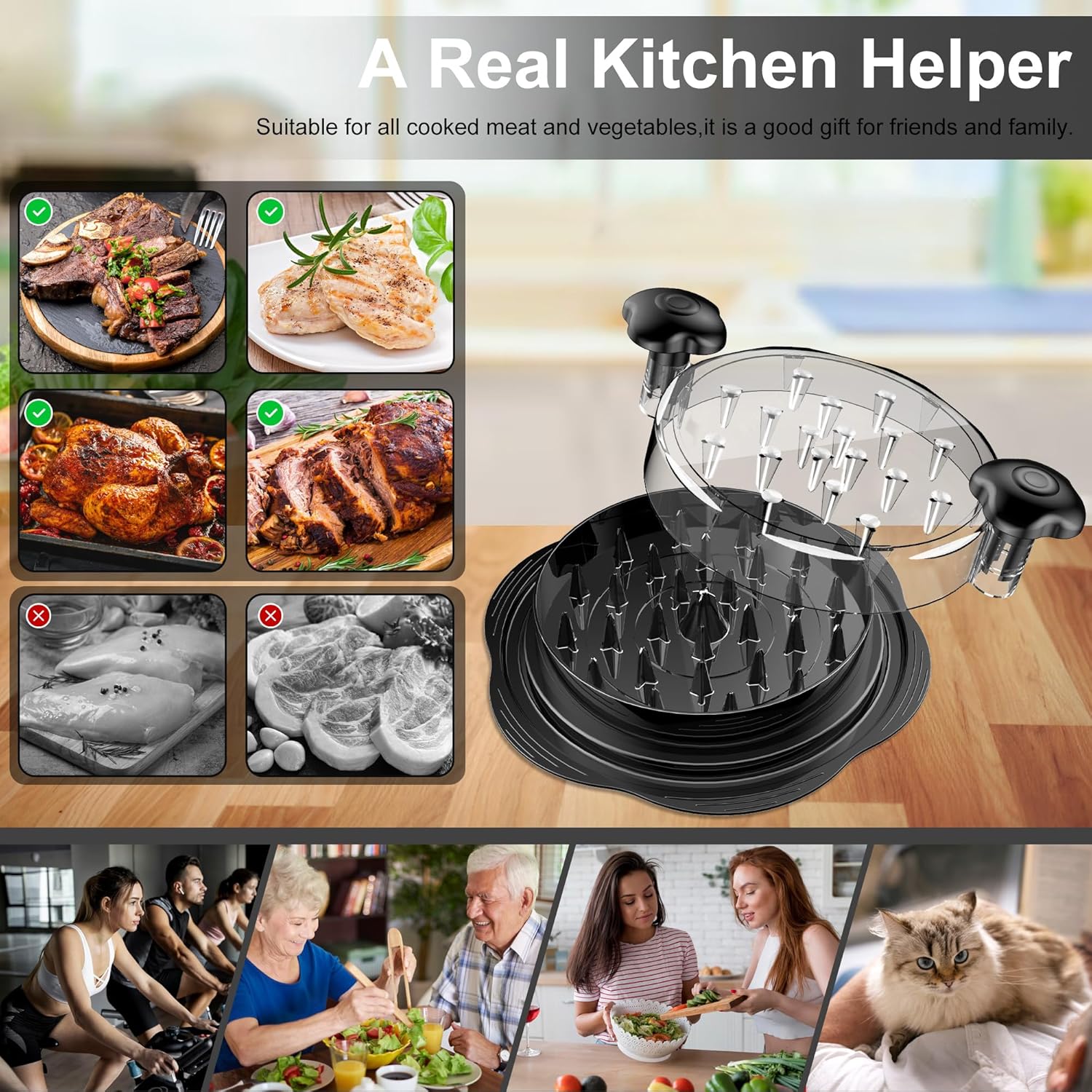 Chicken Shredder Tool Twist Large Meat Shredder with Brush&Fork, Black
