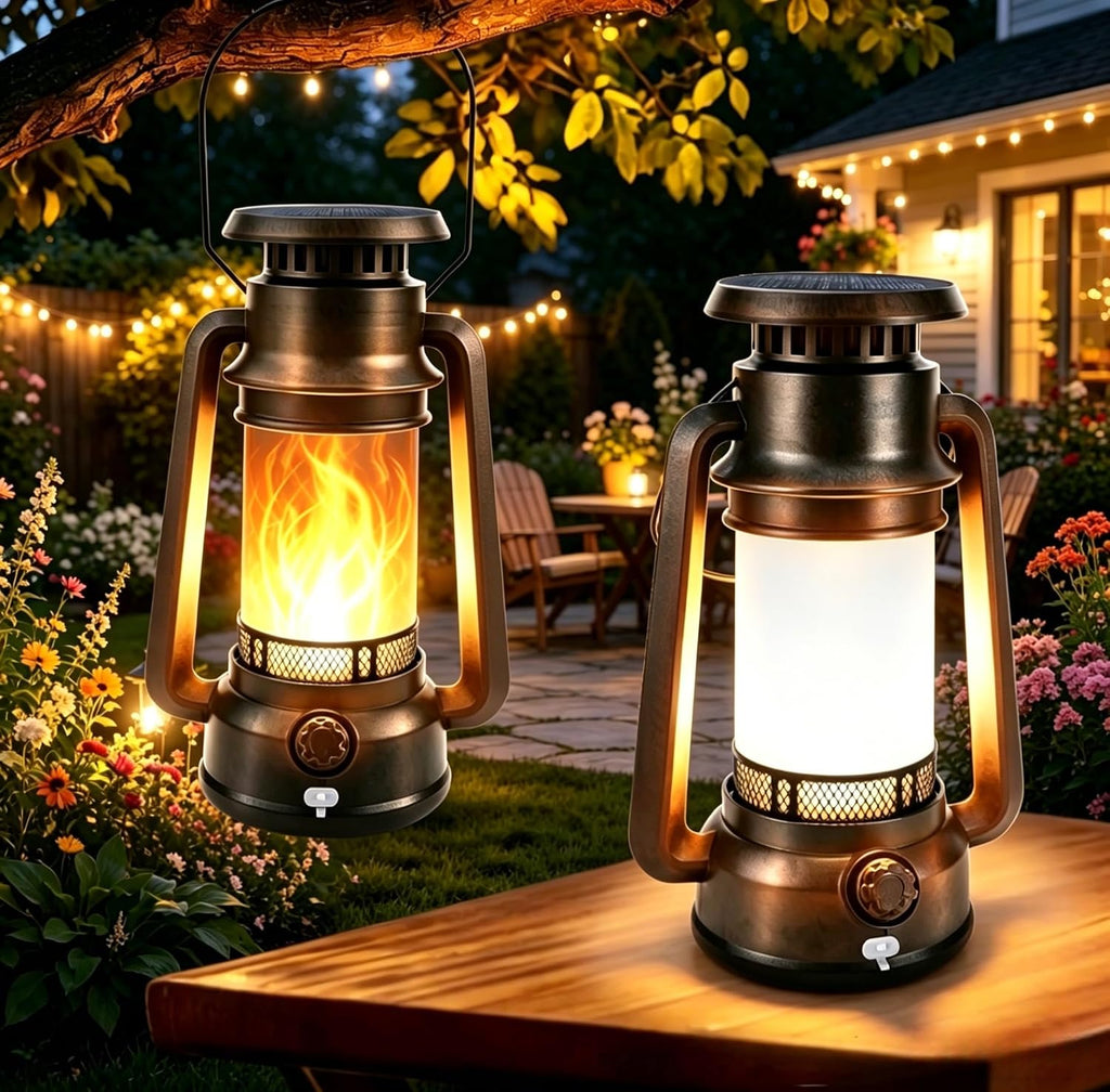 Toodour Solar Lantern Outdoor Lights, 2 Pack Vintage Solar Camping Lantern
