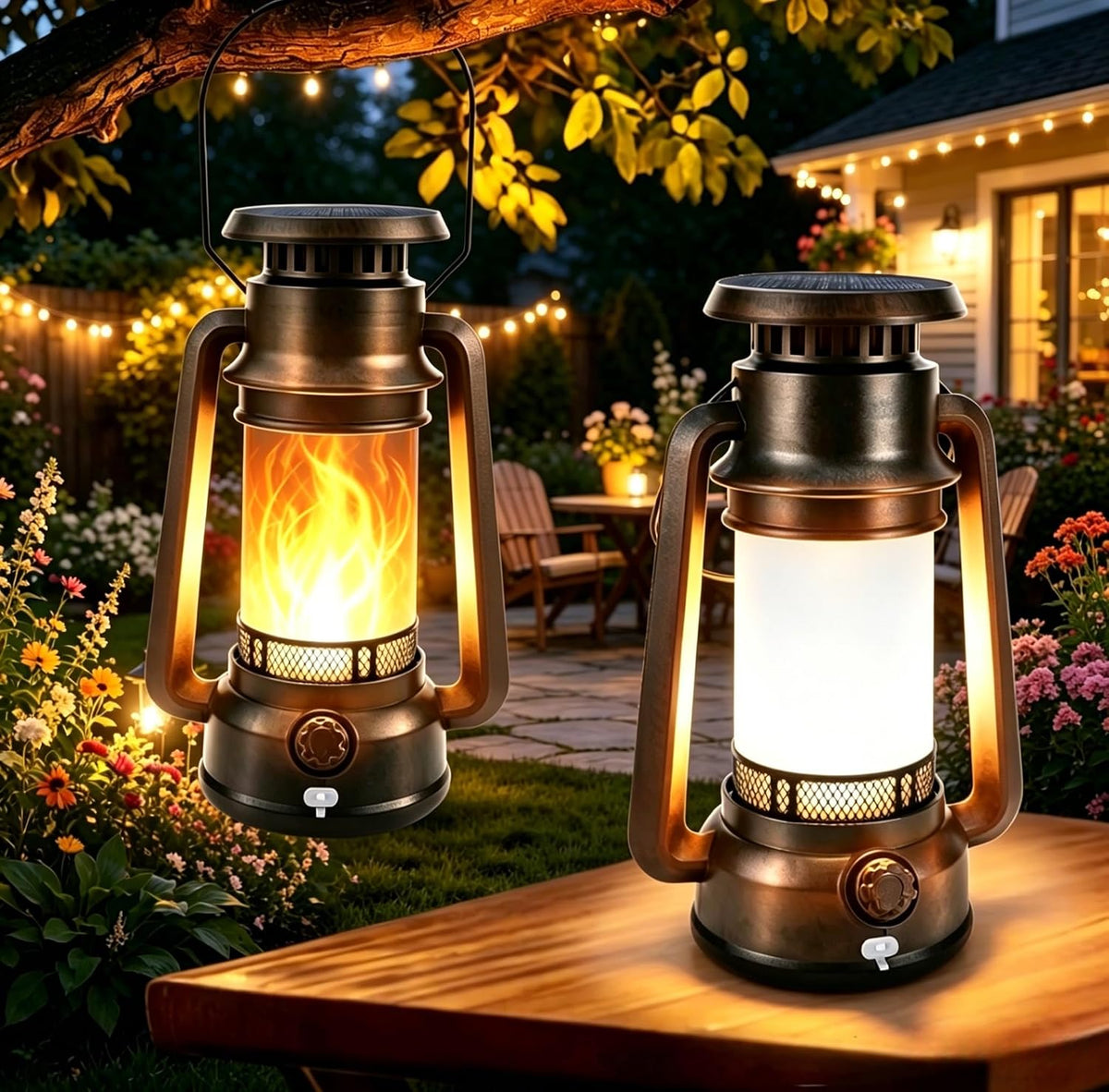 Toodour Solar Lantern Outdoor Lights, 2 Pack Vintage Solar Camping Lantern