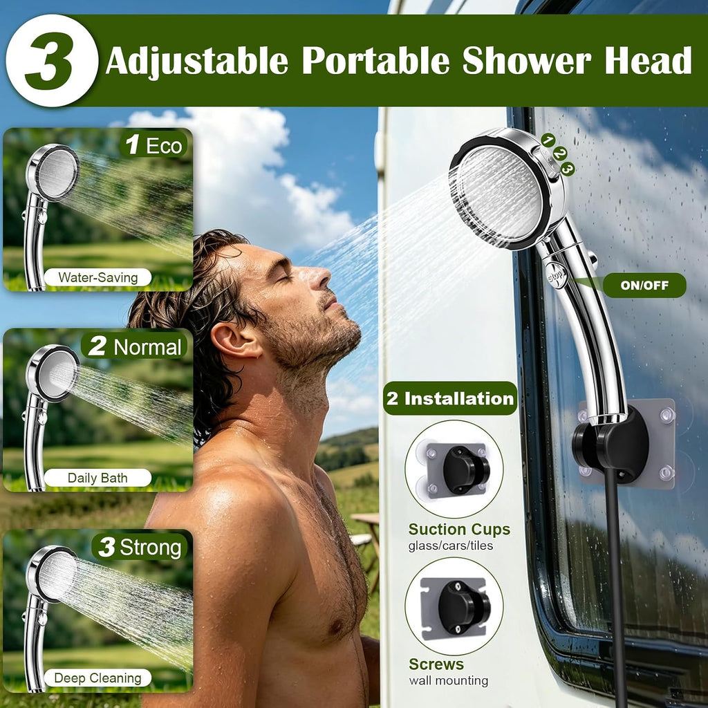 Portable Camping Shower with Head & Heater, Outdoor Shower Kit