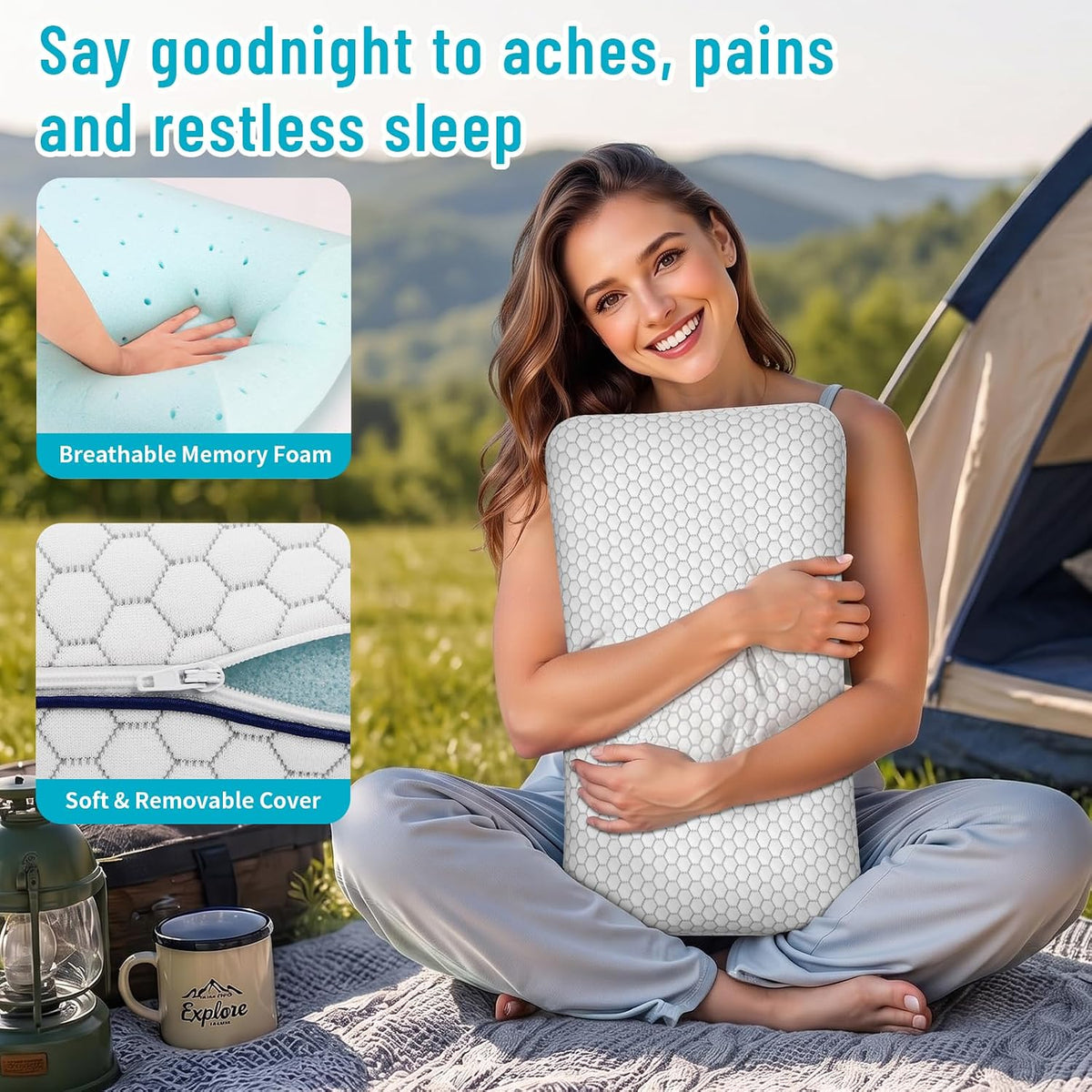 CushyOasis Memory Foam Pillows for Sleeping, Bed Pillow, Camping Size