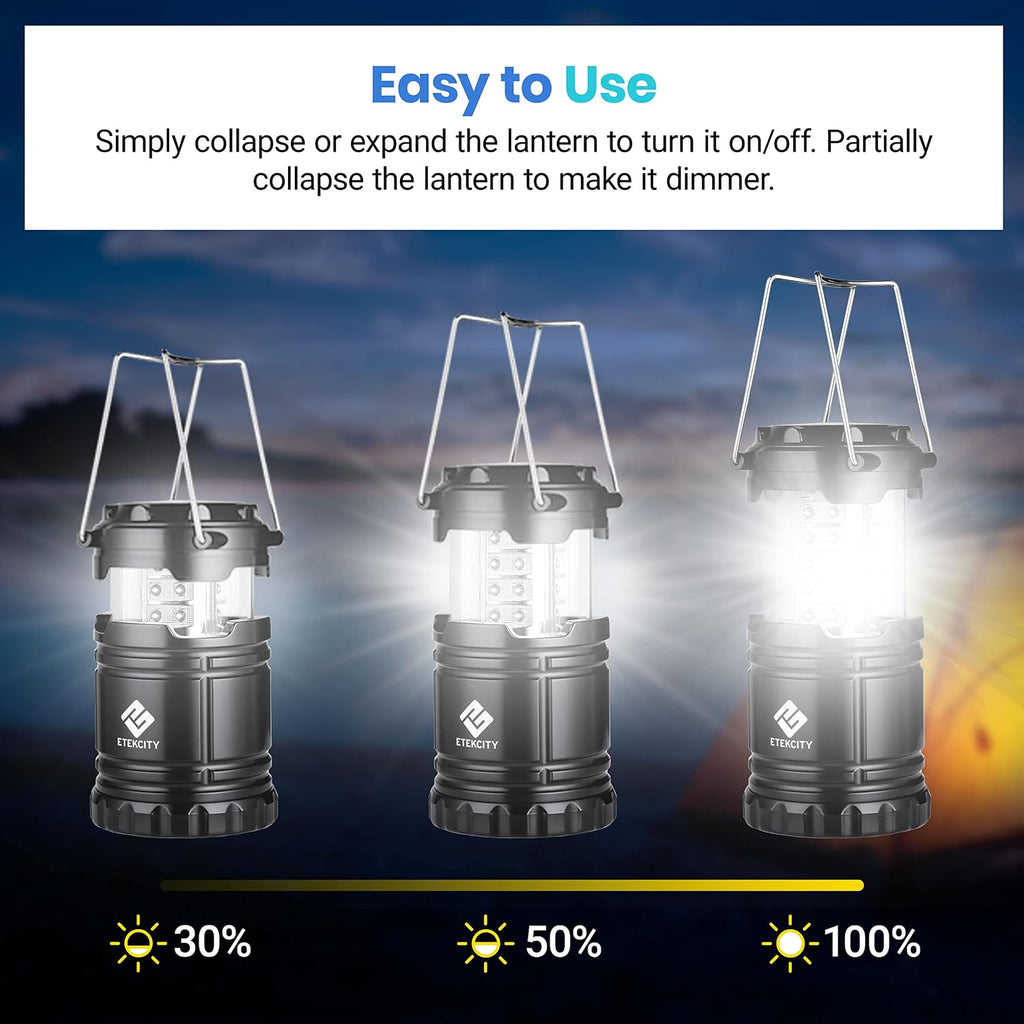 Etekcity LED Camping Lanterns, Battery Operated, 2 Pack | Power Outages, Hurricane Preparedness, Camping, Emergency Kit, Water Resistant, Collapsible Design, Batteries Included