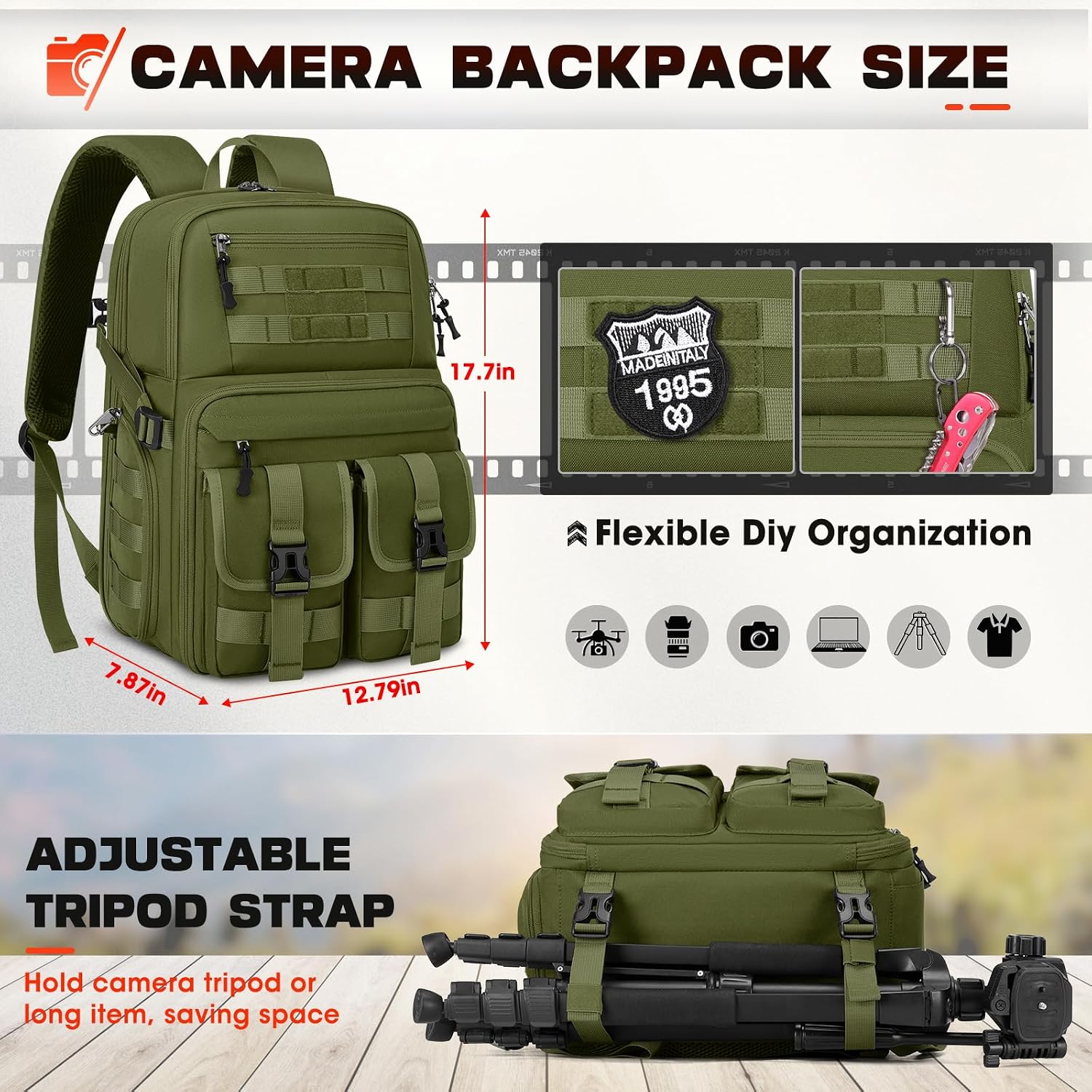 RAINSMORE Camera Backpack, DSLR/SLR/Mirrorless Camera Bag for Photographers