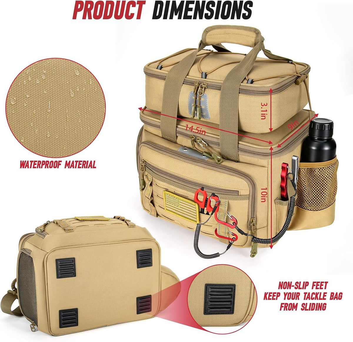 Fishing Tackle Bag, Equipped With 4 Tackle Boxes and Detachable Reel Storage Pouch, Waterproof Fishing Gear Organizer, Adjustable Shoulder Strap Fishing Bags for Saltwater & Freshwater