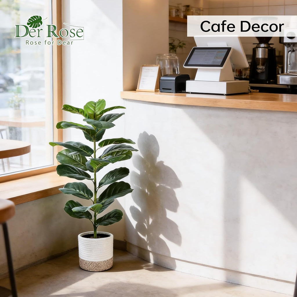 Der Rose 2 Pack 30" Fake Plants, Fiddle Leaf Fig Trees with Woven Baskets