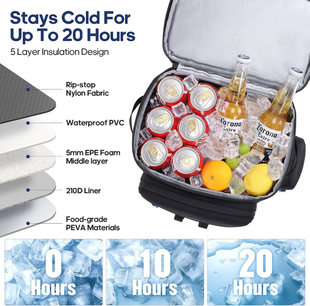 Backpack Cooler Insulated Leakproof 50Cans Lunch Ice Chest Bag Double Deck
