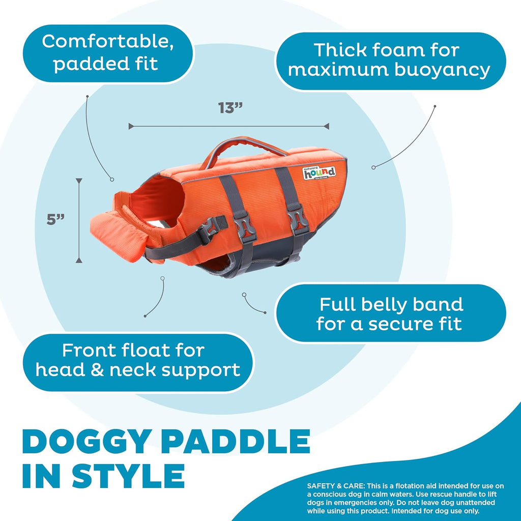 Outward Hound Granby Splash Dog Life Jacket, Life Vest, Orange, Small