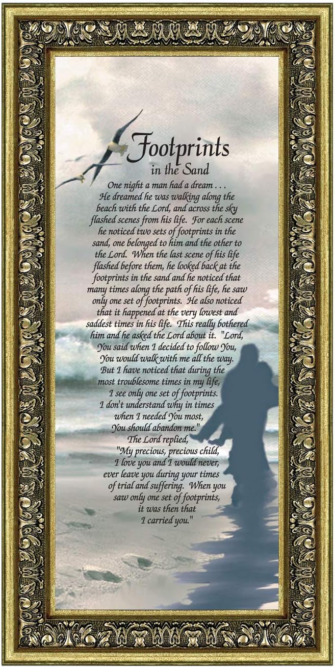 Footprints in the Sand Inspirational Wall Art, Beach Decor, Christian Gifts for Women and Men, Christian Wall Decor, Get Well Soon, Encouraging Scripture Wall Art, Framed Sympathy Gift 7703G
