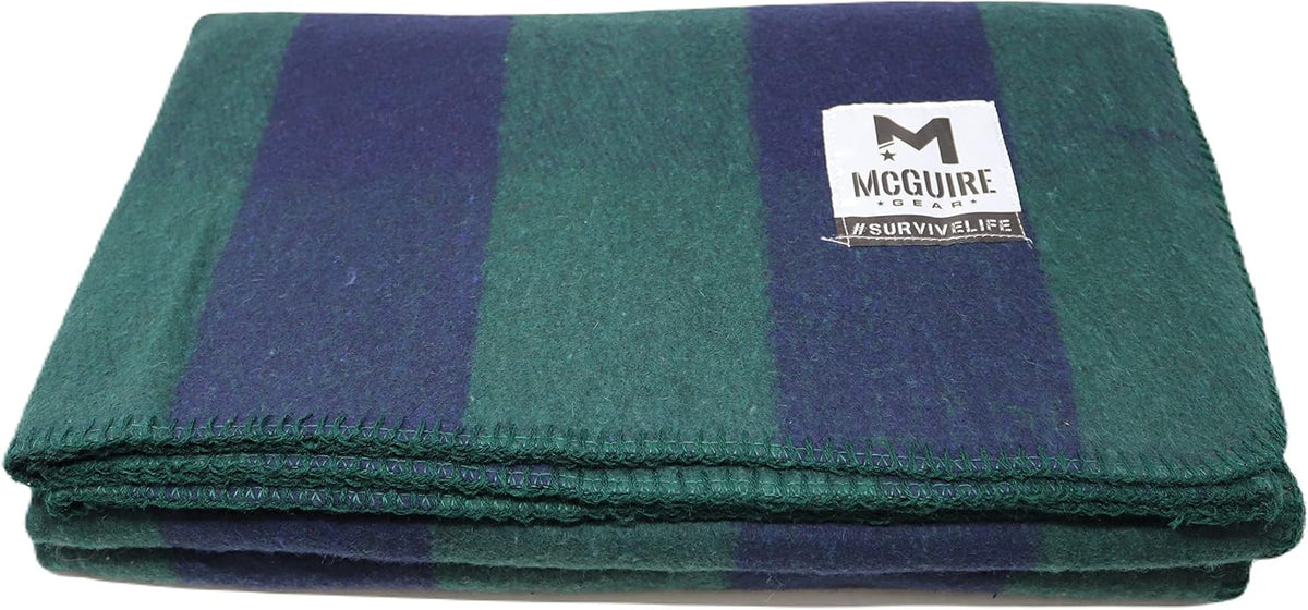 M MCGUIRE GEAR Warm Wool Bunkhouse Plaid Blanket for Camping, Home, Survival, or First Aid, 64" x 90" (Gray/Navy)