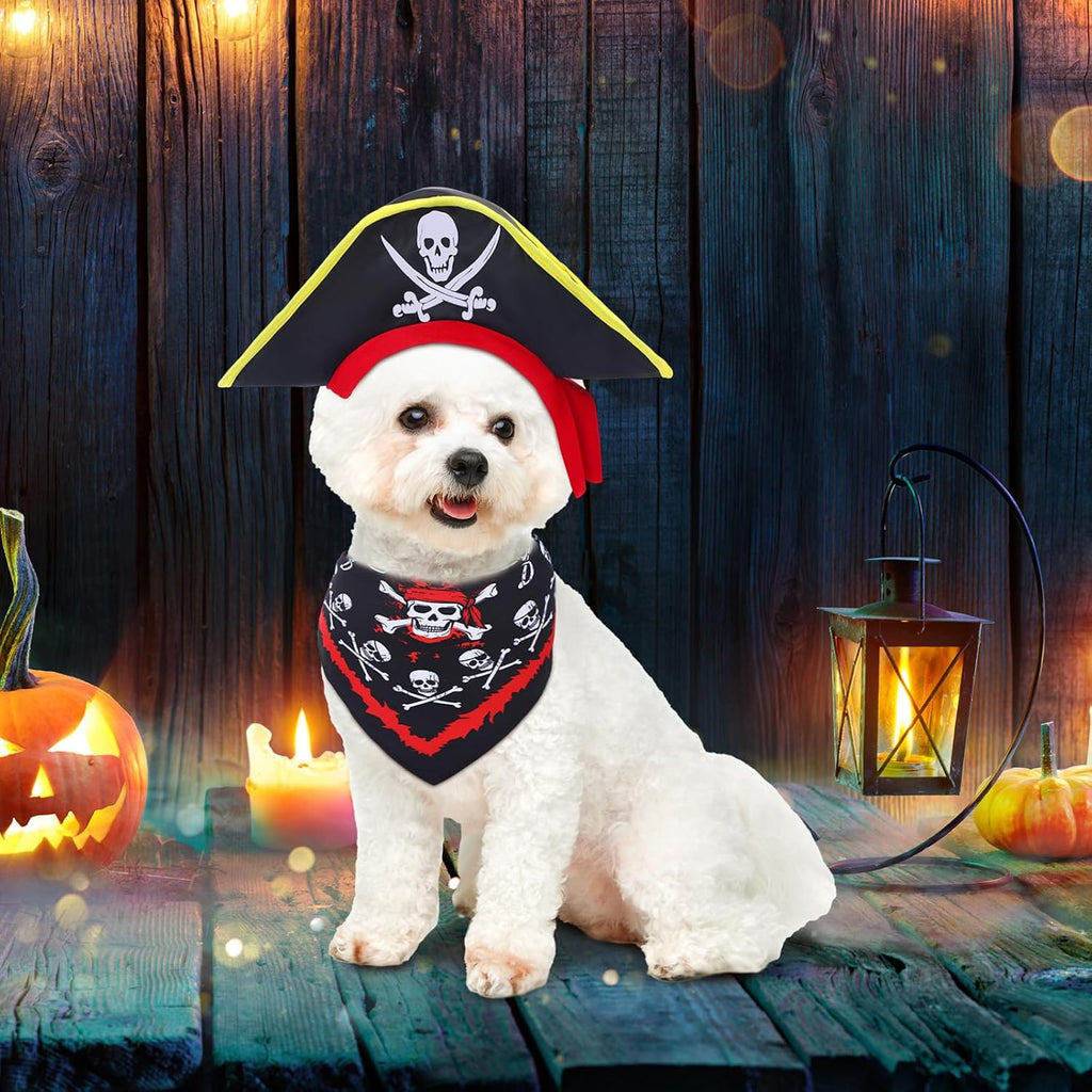 Eccliy 4 Sets Dog Costume Hat Bandana Pirate Cowboy Sombrero Tuxedo