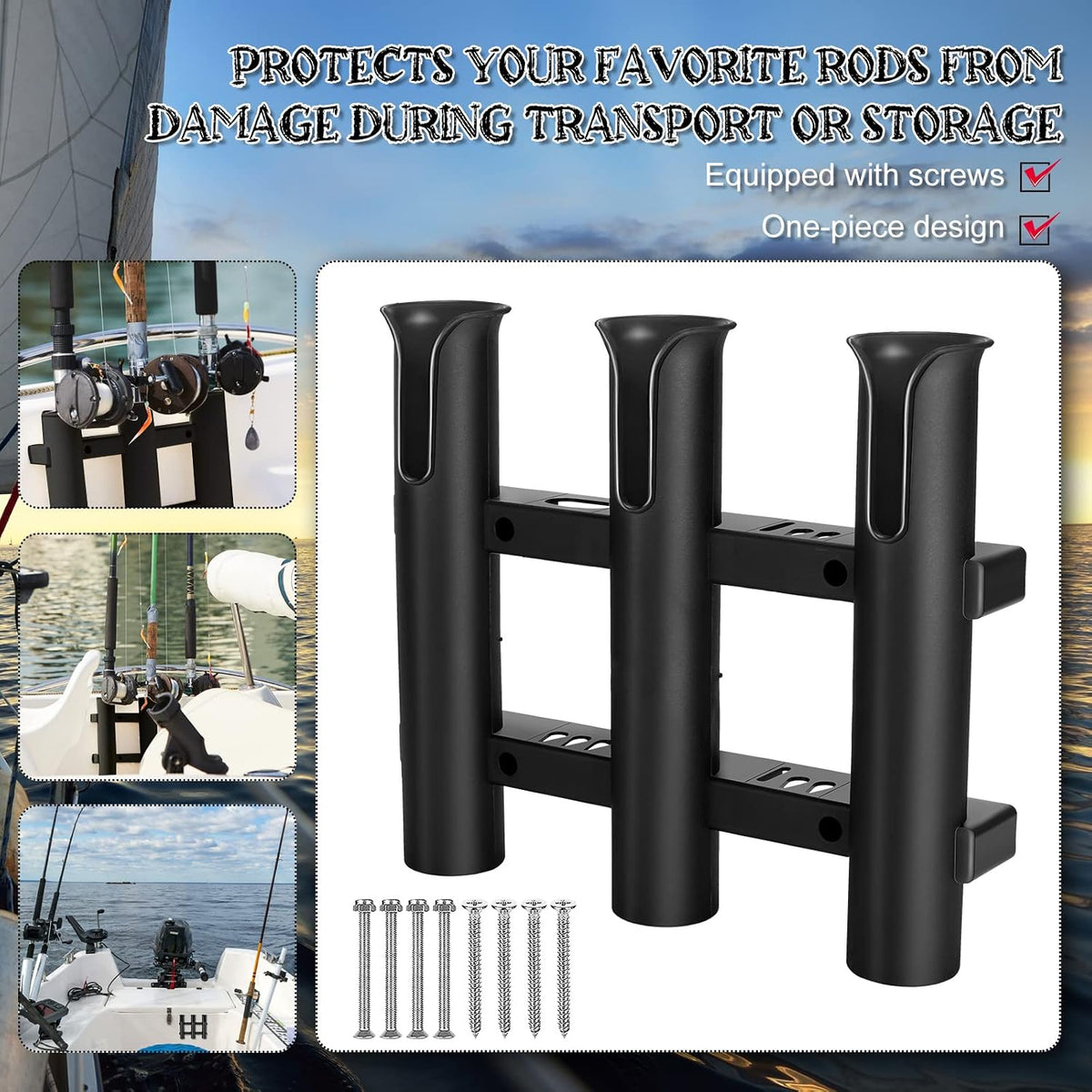 Shappy Fishing Rod Holders Wall Mounted Rack for Boat Garage, Black