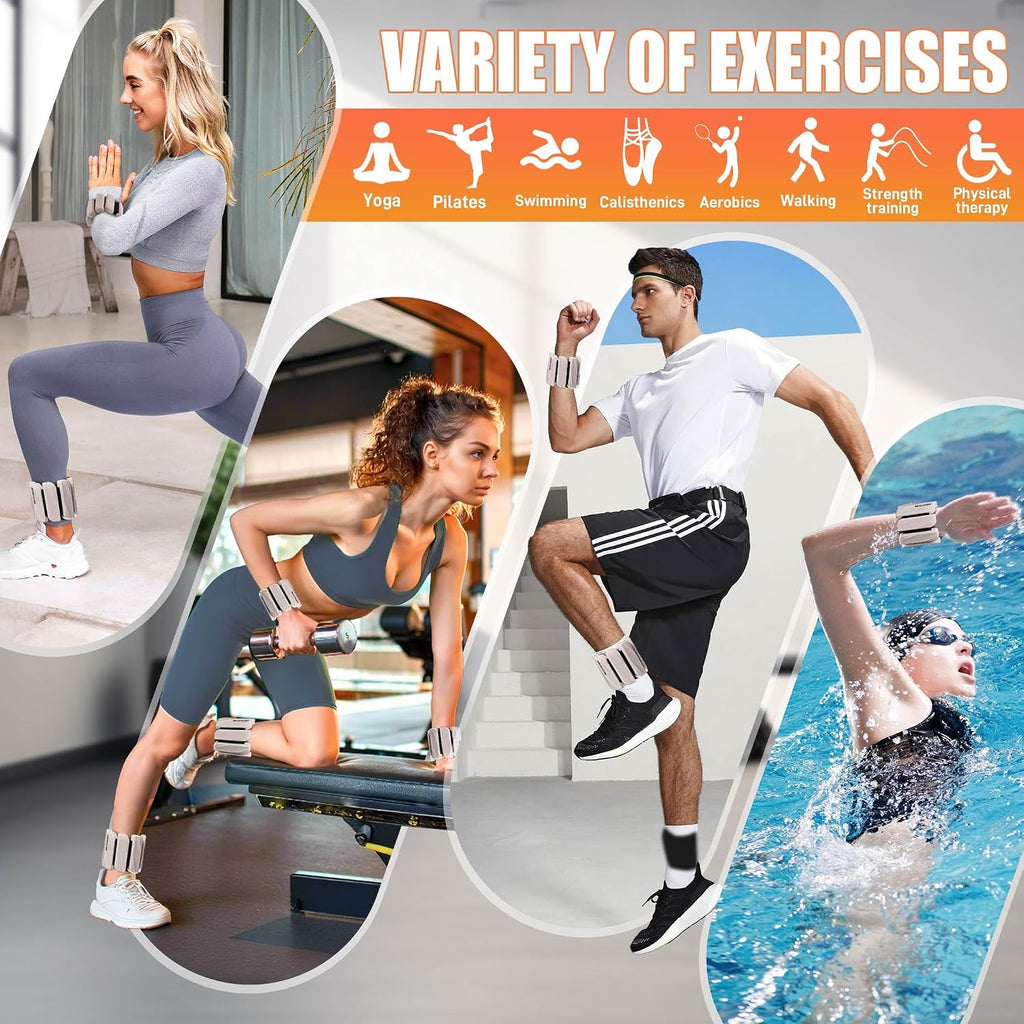 BECOJADDE Ankle Weights for Women Set of 2 (1 lb / 2 lb Each), Adjustable Weighted Wrist Weight for Pilates Walking, Arm & Leg Training