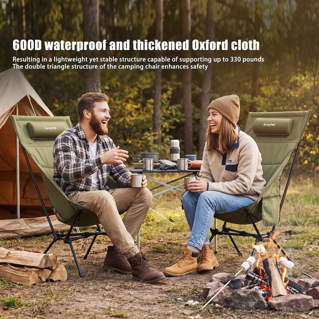 SUNNYFEEL Oversized High Back Padded Camping Chair, Portable Folding Outdoor Chair, Sturdy Camping Chair, Ultralight Compact Chair for Camping, Beach, Festival, Travel, Patio (Army Green)