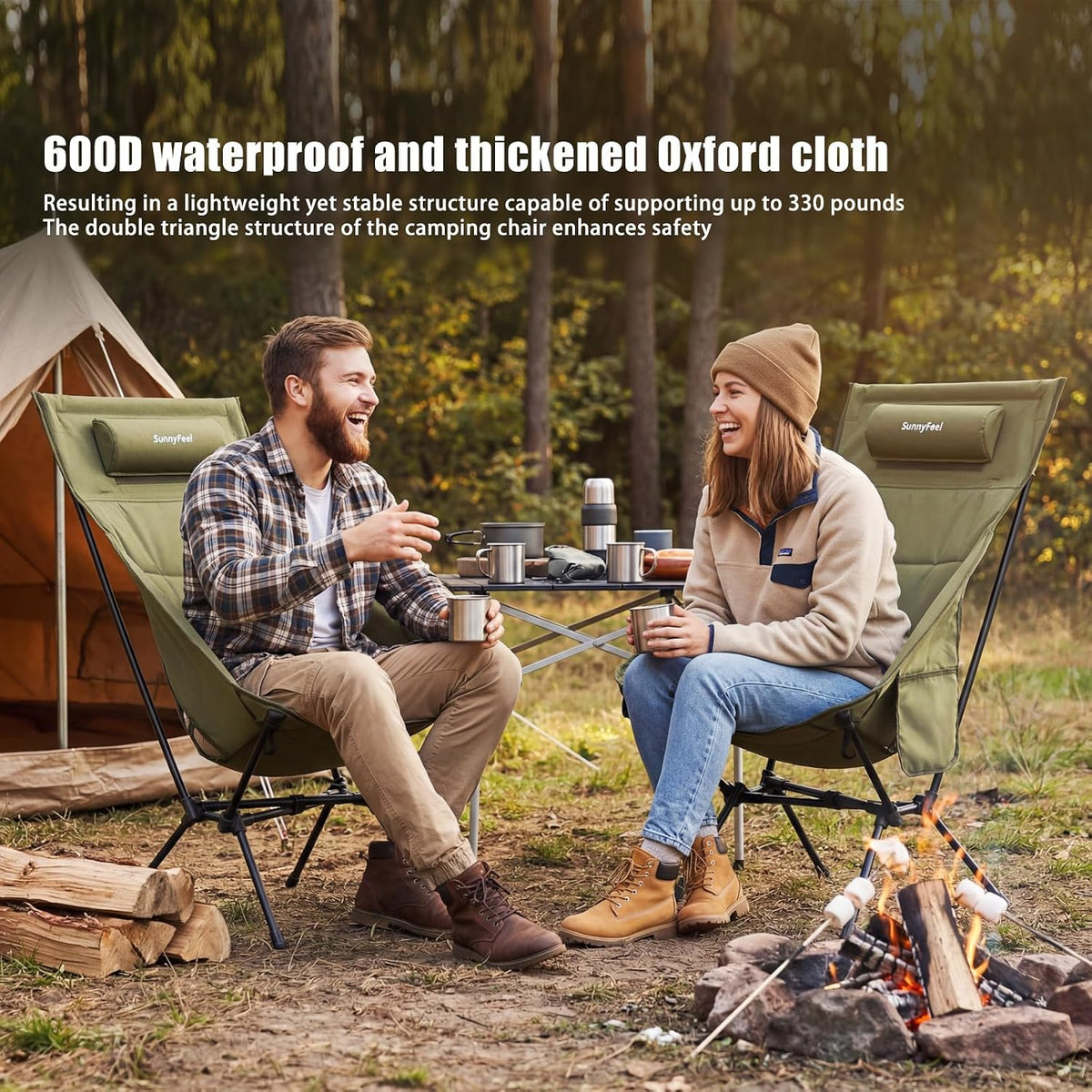 SUNNYFEEL Oversized High Back Padded Camping Chair, Portable Folding Outdoor Chair, Sturdy Camping Chair, Ultralight Compact Chair for Camping, Beach, Festival, Travel, Patio (Army Green)