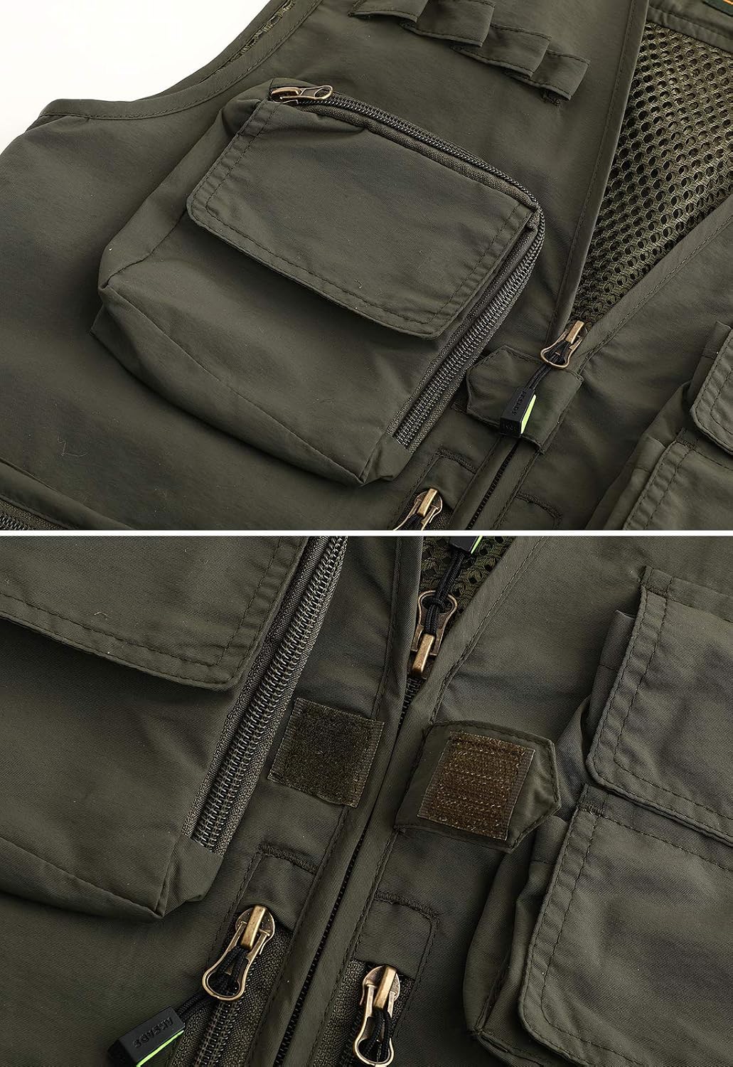Hbufnha Outdoor Fishing Hunting Vest Multi Pockets Work Cargo Jacket