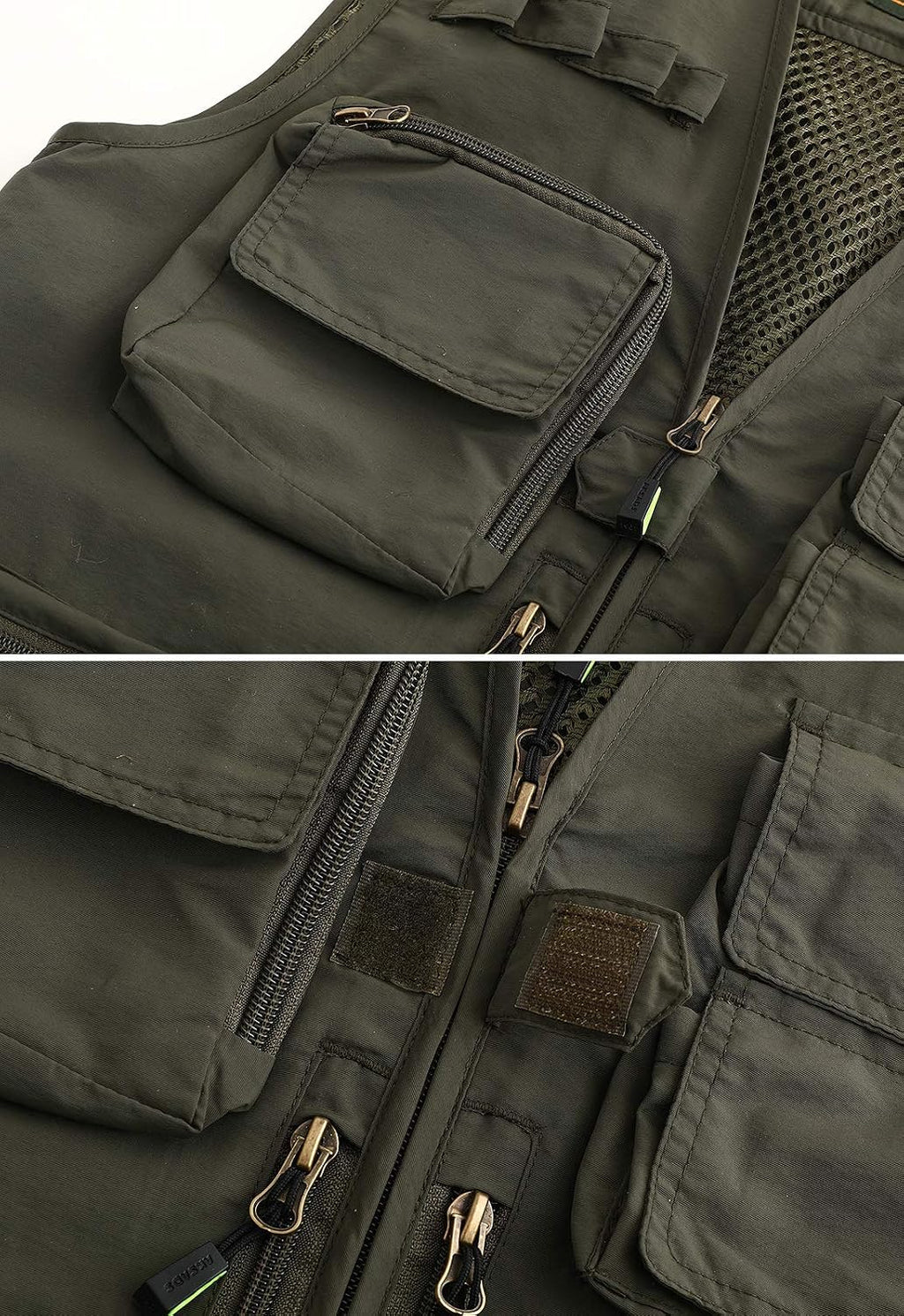 Hbufnha Outdoor Fishing Hunting Vest Multi Pockets Work Cargo Jacket