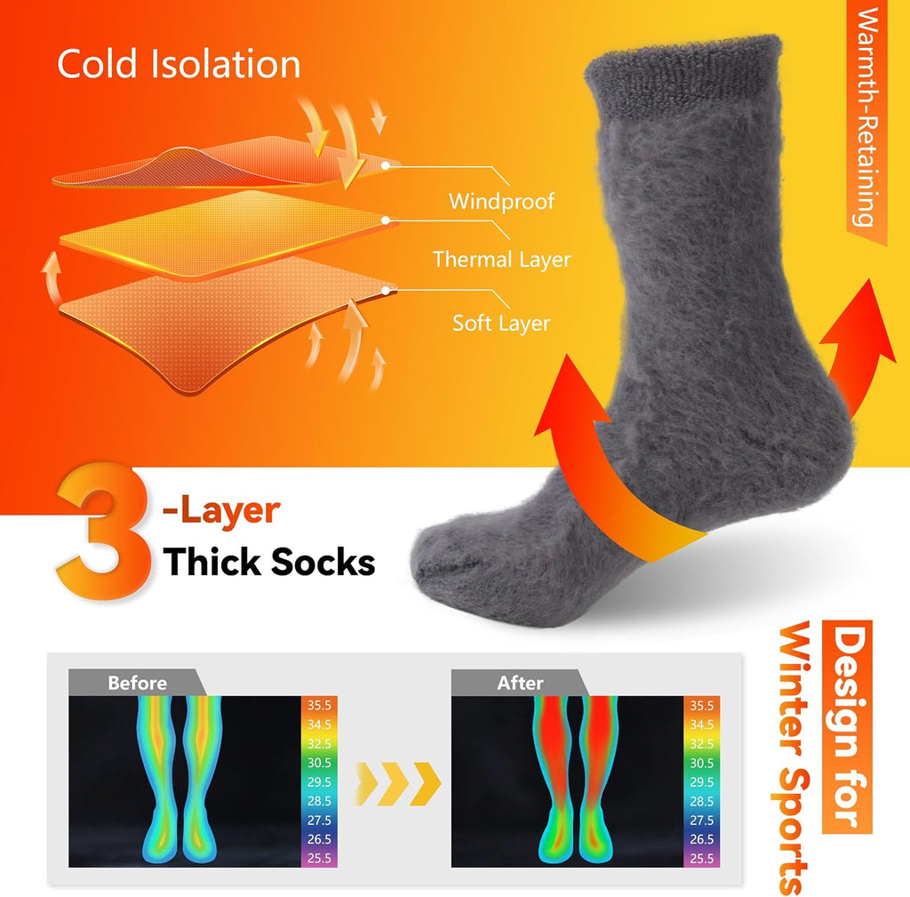 Sunew 4 Pairs Thermal Socks Skiing Snowboarding Hiking Mens Womens 7X Warmer Winter Crew Boot Socks