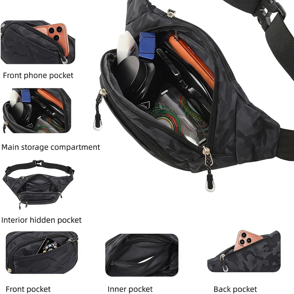Large Fanny Pack for Men Women NSYOOMH, Crossbody Waist Bag 5-Zipper Pocket