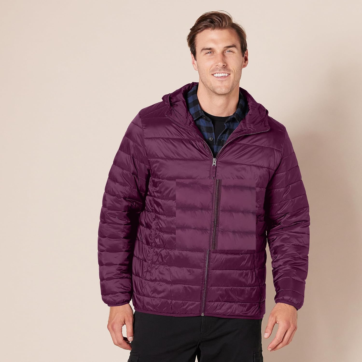 Amazon Essentials Men's Lightweight Water-Resistant Packable Hooded Puffer Jacket