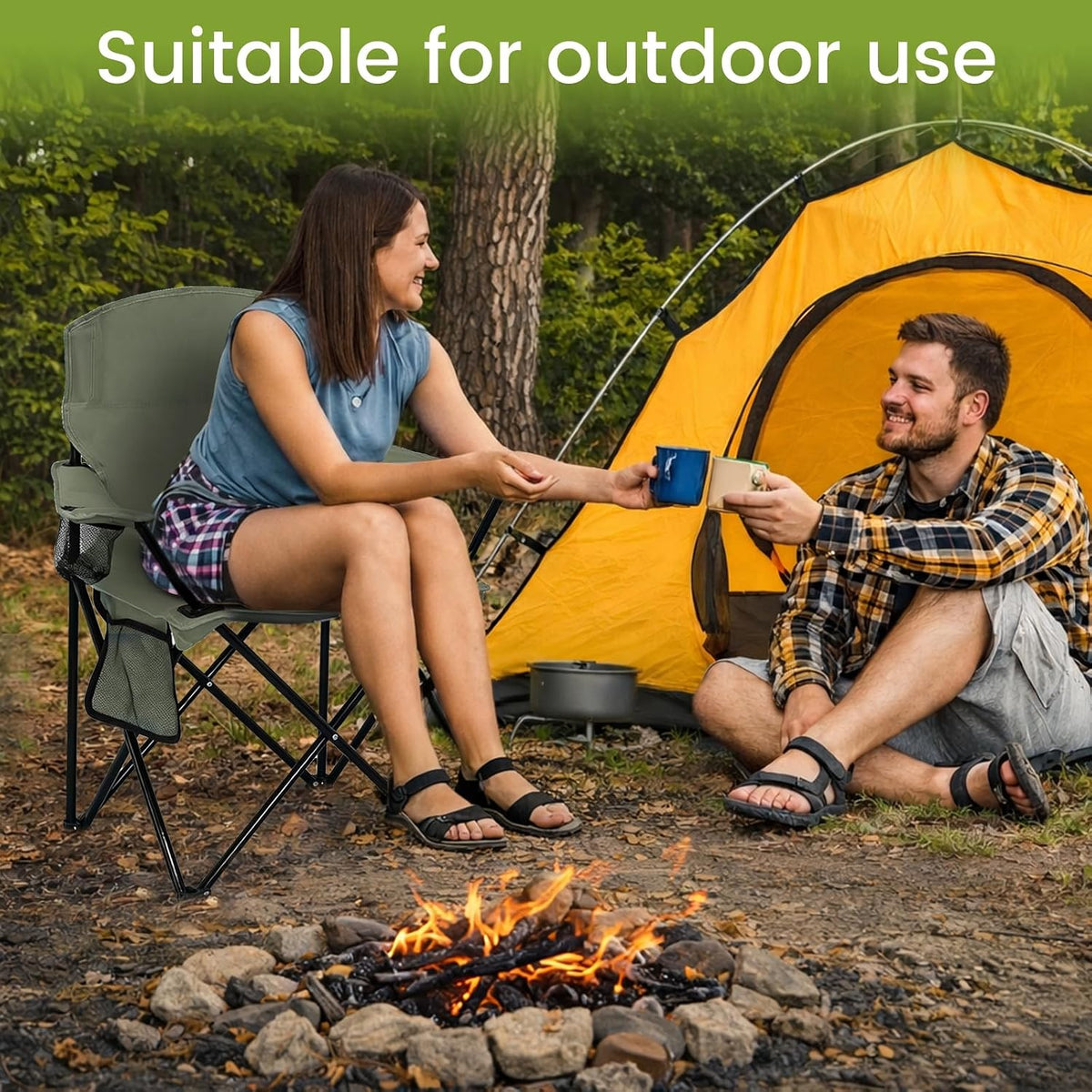 Camping Chair 2 Pack Portable Folding Chair, Supports 300lbs, Green