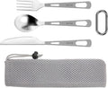OUTXE Titanium Flatware Polished Knife Fork Spoon Set Lightweight Ti Camping Utility Cutlery Set with Carrying Bag for Traveling Picnic Hiking