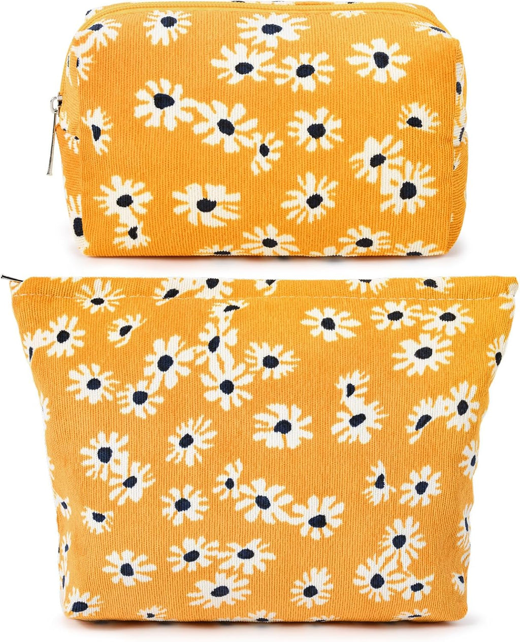 SOIDRAM 2 Pieces Flower Makeup Bag Large Cosmetic Bag Capacity Canvas Mix Travel Toiletry Bag Organizer Cute Makeup Brushes Aesthetic Accessories Storage Bag for Women, Flower Mix Black