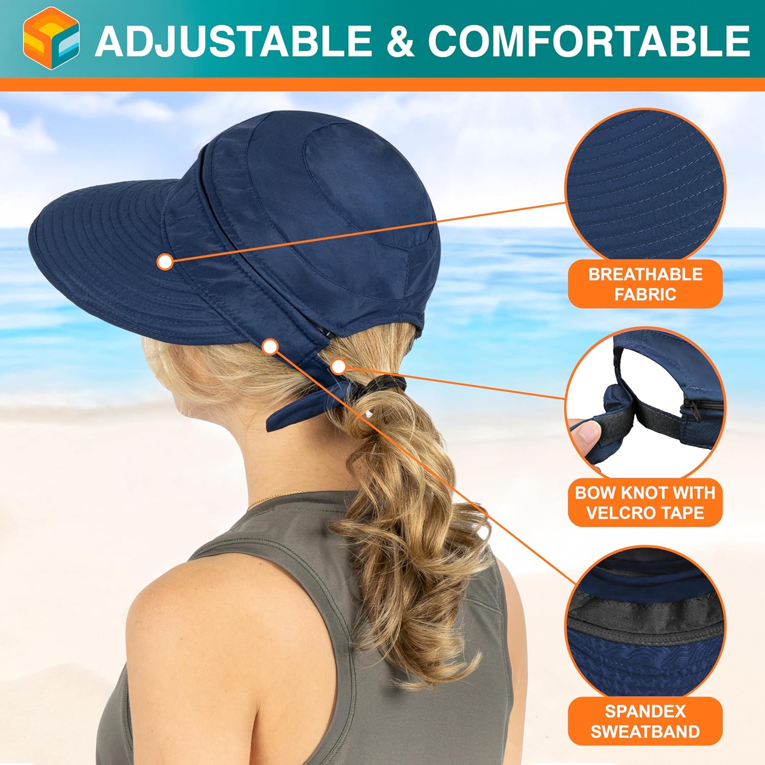 SUN CUBE Womens Sun Hat UV Protection Wide Brim Zip-Off Golf Visor