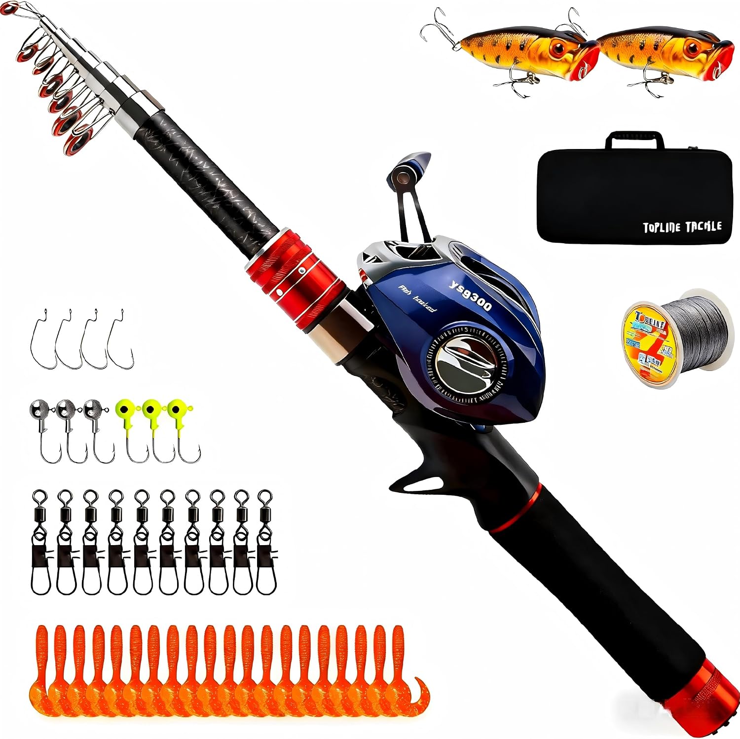Telescopic Fishing Rod and Reel Combos, Carbon Fiber Fishing Rod with Stainless Steel Baitcasting Reel Portable Fishing Pole Reel Combo for Travel Saltwater Freshwater