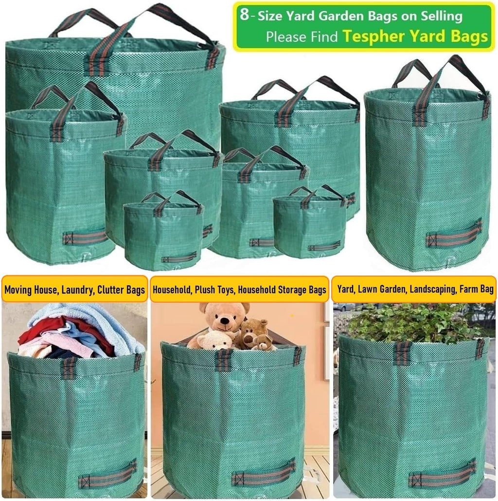 Standard 3-Pack 46 Gallon Lawn Garden Bags Big (D26,H19 in) Yard Waste Bags with Gardening Gloves for Leaf Bag,Yard Debris,Camping Waste,Garden Trash Container,Lawn Grass Clippings,Weeds Bag 4 Handles
