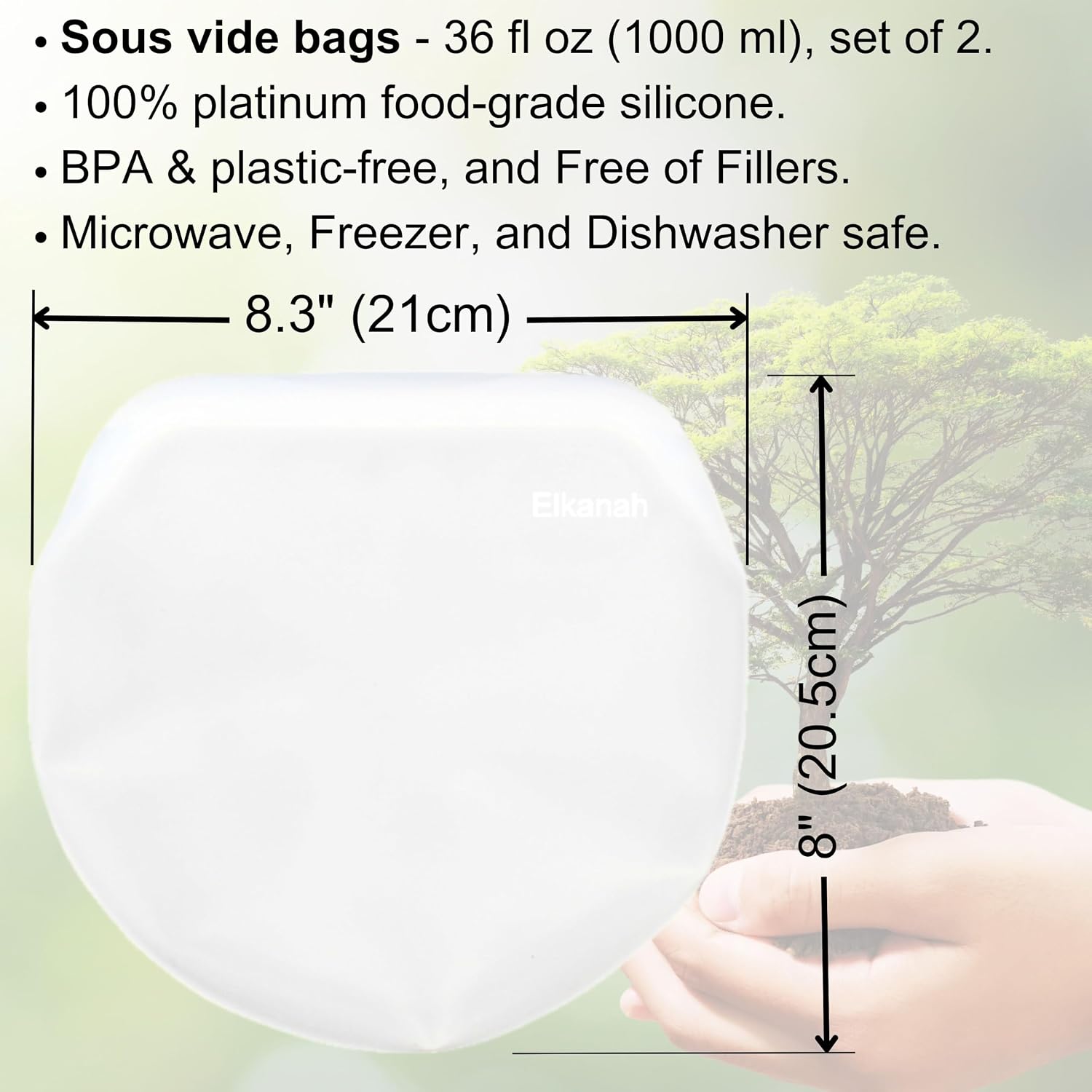 Elkanah Reusable Sous Vide Bags Platinum Silicone BPA-Free Set of 2