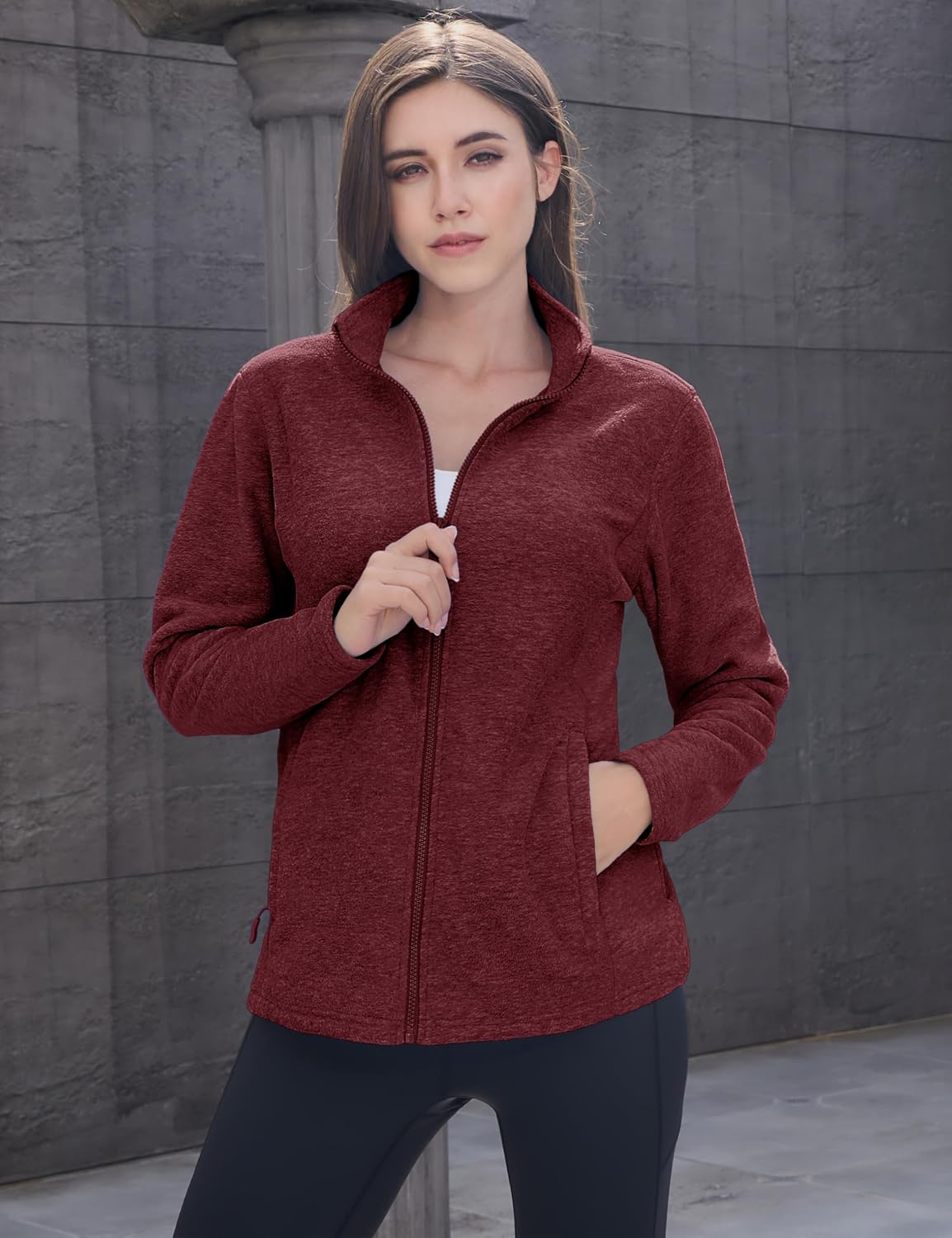 MAGCOMSEN Womens Fleece Zip Up Jacket with Pockets Lightweight Soft Coat