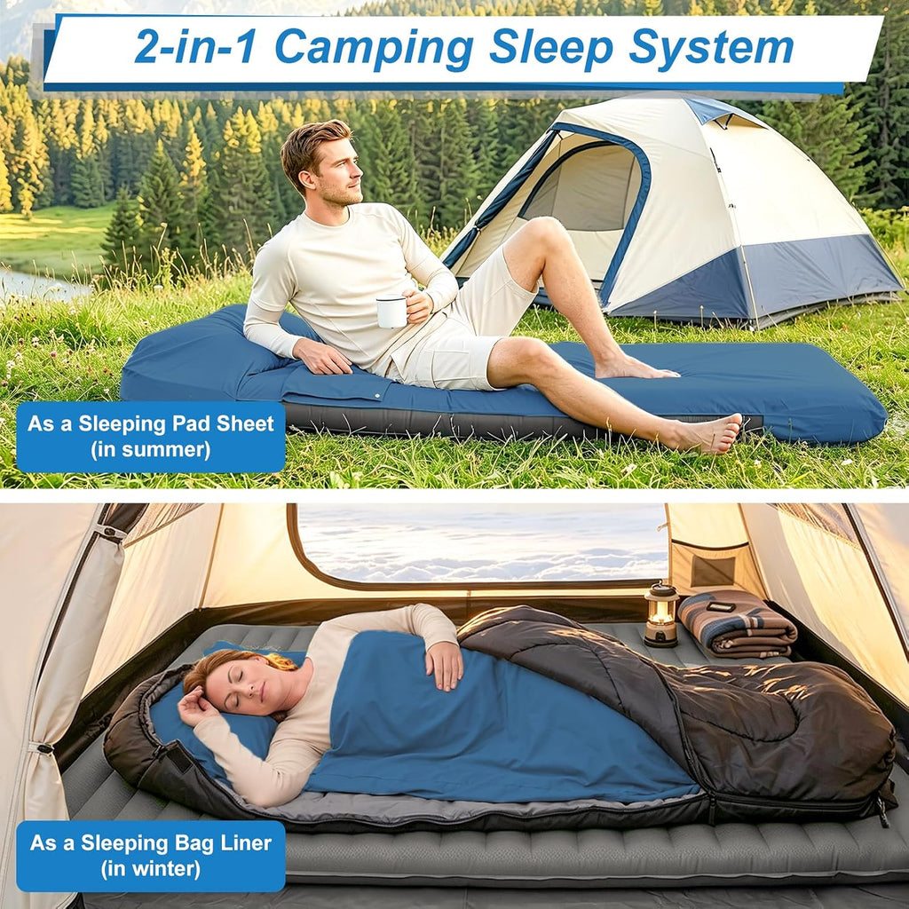Camping Sleeping Pad Sheet & Sleeping Bag Liner 2-in-1 Camping Sheets