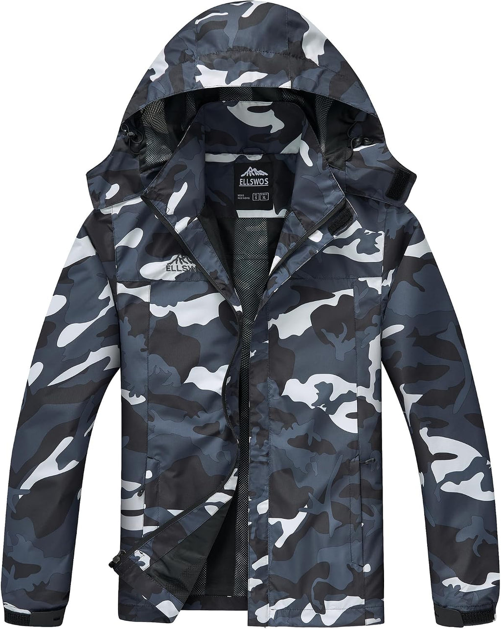 ELLSWOS Men's Lightweight Waterproof Rain Jacket with Detachable Hood
