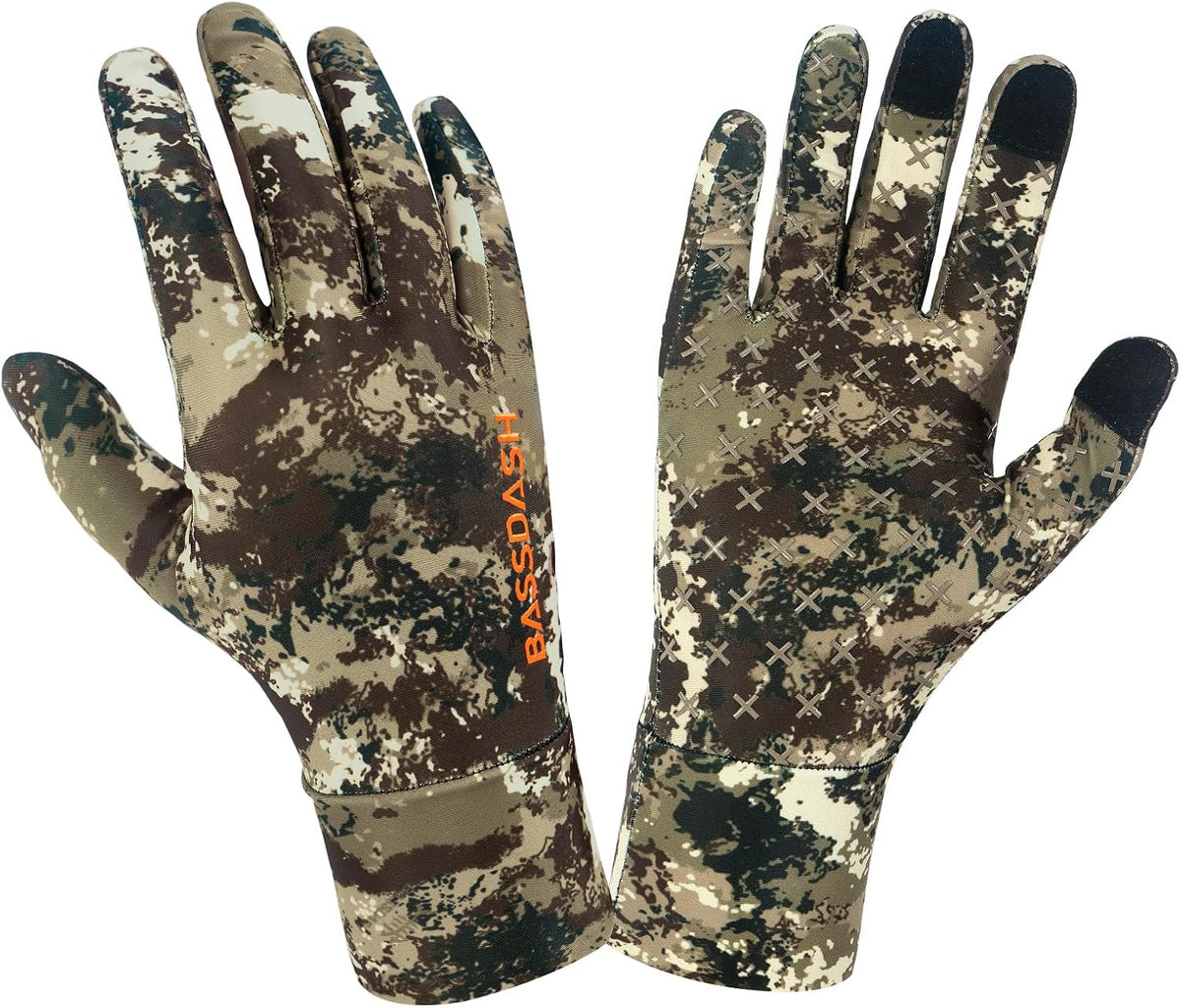 BASSDASH Men’s Camo Hunting Gloves UPF 50+ Lightweight Touchscreen Gloves for Warm Weather Fishing Hiking Outdoor Activities