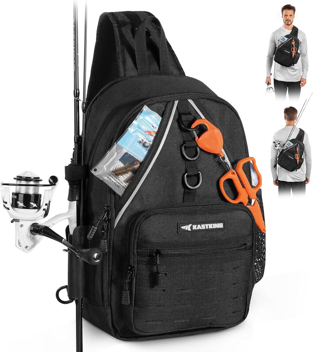 KastKing Karryall Fishing Sling Bag With Rod Holder, Fishing Gear Storage