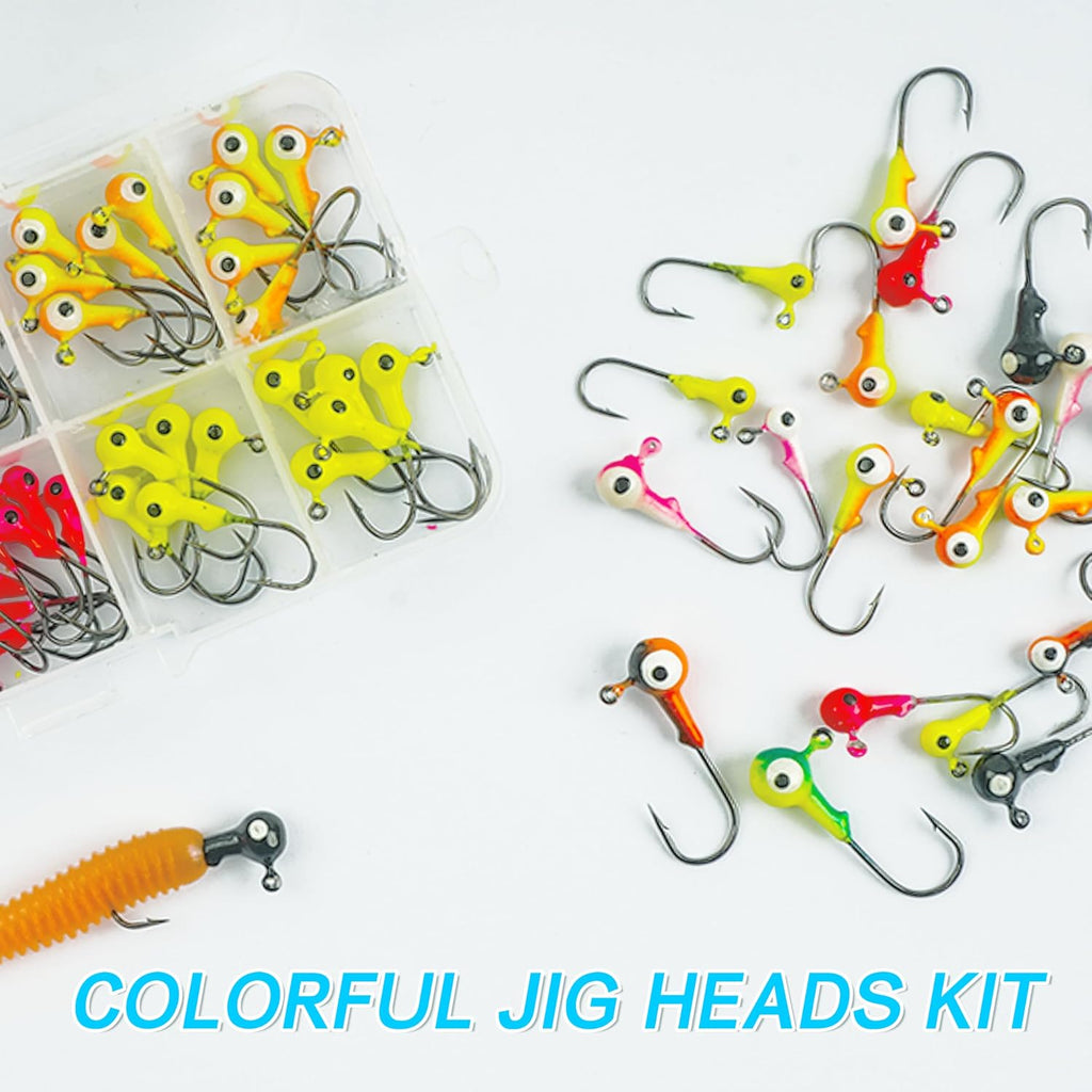 AGOOL Fishing Jig Heads Hooks Kit, 35/60pcs Round Ball Jig Heads Fishing Lures Crappie Jig Heads for Soft Plastic Baits Bass Trout Soft Worm Shrimp Lures Freshwater Saltwater